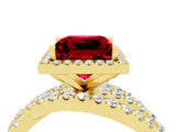 Yellow gold Princess Cut Ruby Halo Ring with Round Split Shank and Prong Setting_52