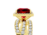 Yellow gold Princess Cut Ruby Halo Ring with Round Split Shank and Prong Setting_53