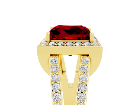 Yellow gold Princess Cut Ruby Halo Ring with Split Shank U-Prong Band and Four-Prong Setting_5