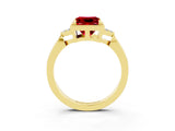 Yellow gold Princess Cut Ruby Halo Ring with Tapered Band and Four-Prong Setting_3