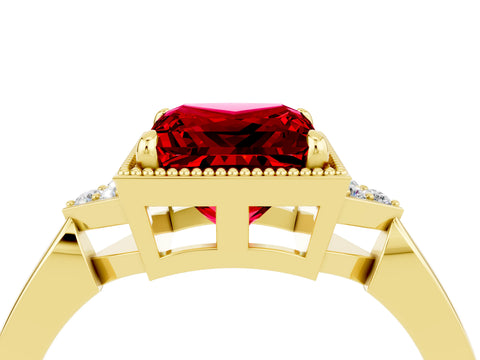 Yellow gold Princess Cut Ruby Halo Ring with Tapered Band and Four-Prong Setting_4