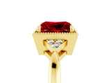 Yellow gold Princess Cut Ruby Halo Ring with Tapered Band and Four-Prong Setting_5