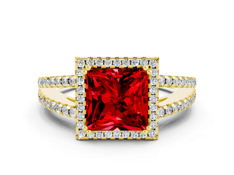 Yellow gold Princess Cut Ruby Halo Split Shank Engagement Ring_12