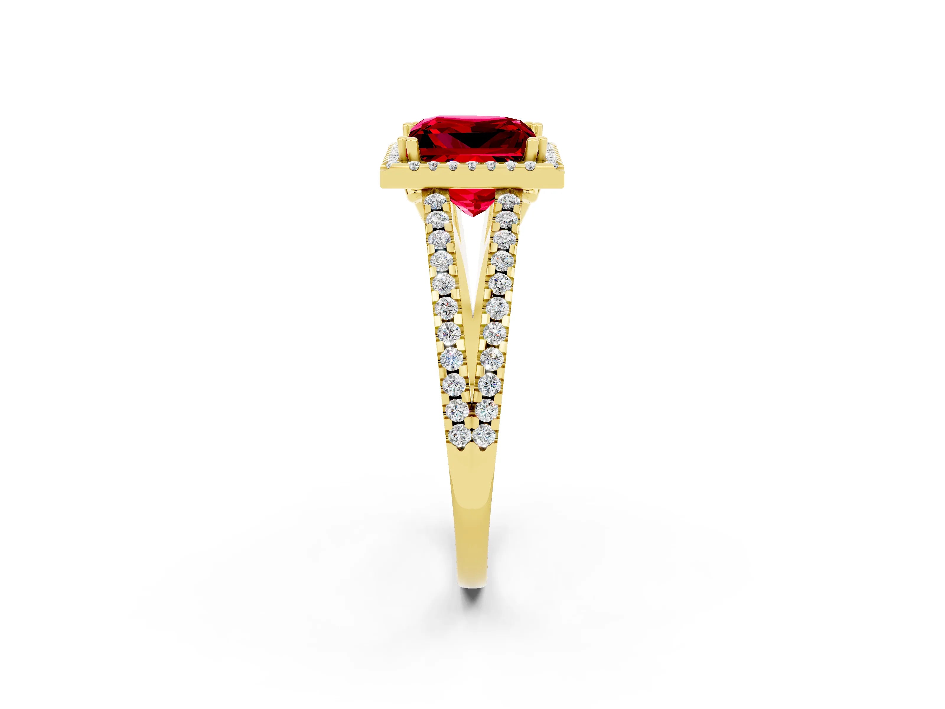 Yellow gold Princess Cut Ruby Halo Split Shank Engagement Ring_14