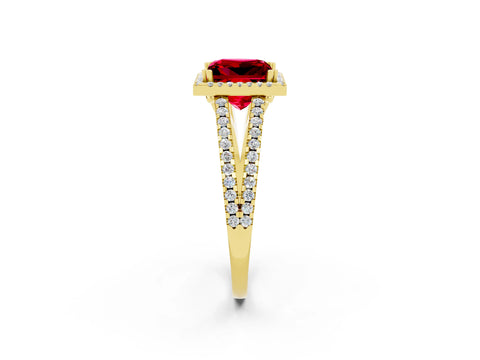 Yellow gold Princess Cut Ruby Halo Split Shank Engagement Ring_14