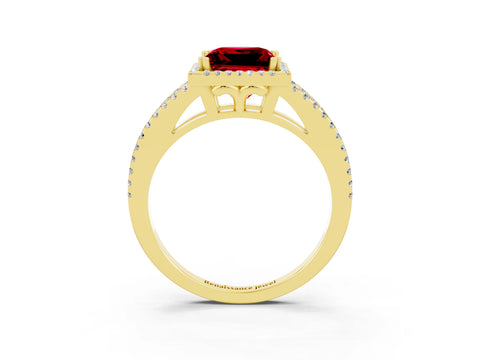 Yellow gold Princess Cut Ruby Halo Split Shank Engagement Ring_15