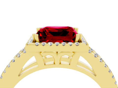 Yellow gold Princess Cut Ruby Halo Split Shank Engagement Ring_16