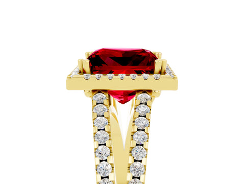 Yellow gold Princess Cut Ruby Halo Split Shank Engagement Ring_17