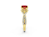 Yellow gold Princess Cut Ruby Halo Twist Band Solitaire Prong Setting Ring_2