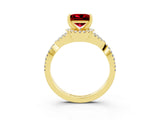 Yellow gold Princess Cut Ruby Halo Twist Band Solitaire Prong Setting Ring_3