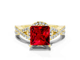 Yellow gold Princess Cut Ruby  Halo Twist Band Solitaire Prong Setting Ring_36
