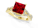 Yellow gold Princess Cut Ruby  Halo Twist Band Solitaire Prong Setting Ring_37
