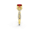 Yellow gold Princess Cut Ruby  Halo Twist Band Solitaire Prong Setting Ring_38