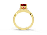 Yellow gold Princess Cut Ruby  Halo Twist Band Solitaire Prong Setting Ring_39