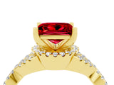 Yellow gold Princess Cut Ruby  Halo Twist Band Solitaire Prong Setting Ring_40