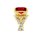 Yellow gold Princess Cut Ruby  Halo Twist Band Solitaire Prong Setting Ring_41