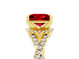 Yellow gold Princess Cut Ruby Halo Twist Band Solitaire Prong Setting Ring_5