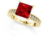 Yellow gold Princess Cut Ruby Milgrain Pavé Engagement Ring with Four-Prong Setting_13