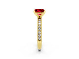 Yellow gold Princess Cut Ruby Milgrain Pavé Engagement Ring with Four-Prong Setting_14