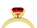 Yellow gold Princess Cut Ruby Milgrain Pavé Engagement Ring with Four-Prong Setting_16