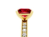 Yellow gold Princess Cut Ruby Milgrain Pavé Engagement Ring with Four-Prong Setting_17