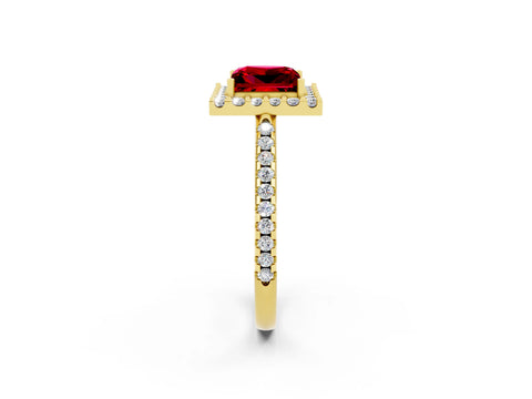 Yellow gold Princess Cut Ruby Pavé Halo Ring with Four-Prong Setting_38