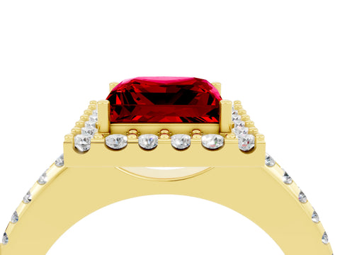 Yellow gold Princess Cut Ruby Pavé Halo Ring with Four-Prong Setting_40