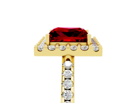 Yellow gold Princess Cut Ruby Pavé Halo Ring with Four-Prong Setting_41