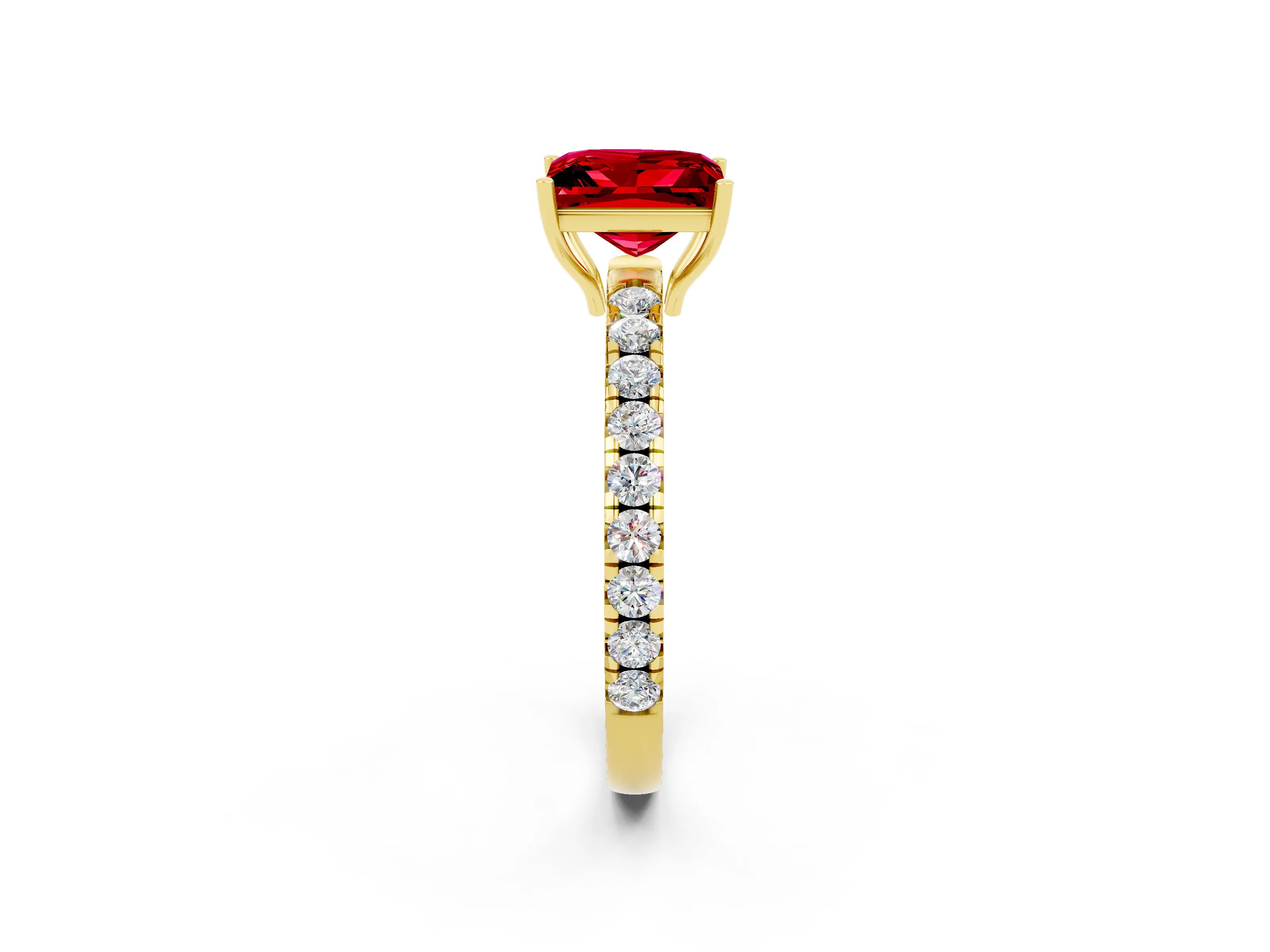 Yellow gold Princess Cut Ruby Pavé Solitaire Engagement Ring with Four-Prong Setting_14