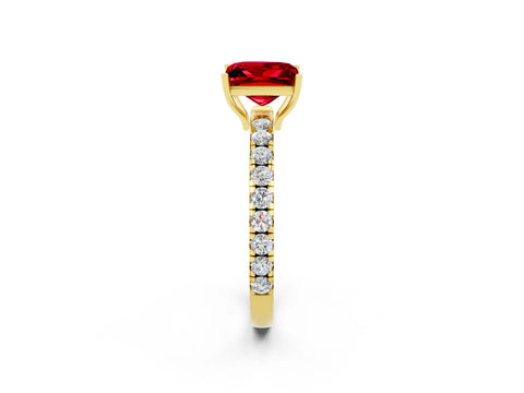 Yellow gold Princess Cut Ruby Pavé Solitaire Engagement Ring with Four-Prong Setting_14