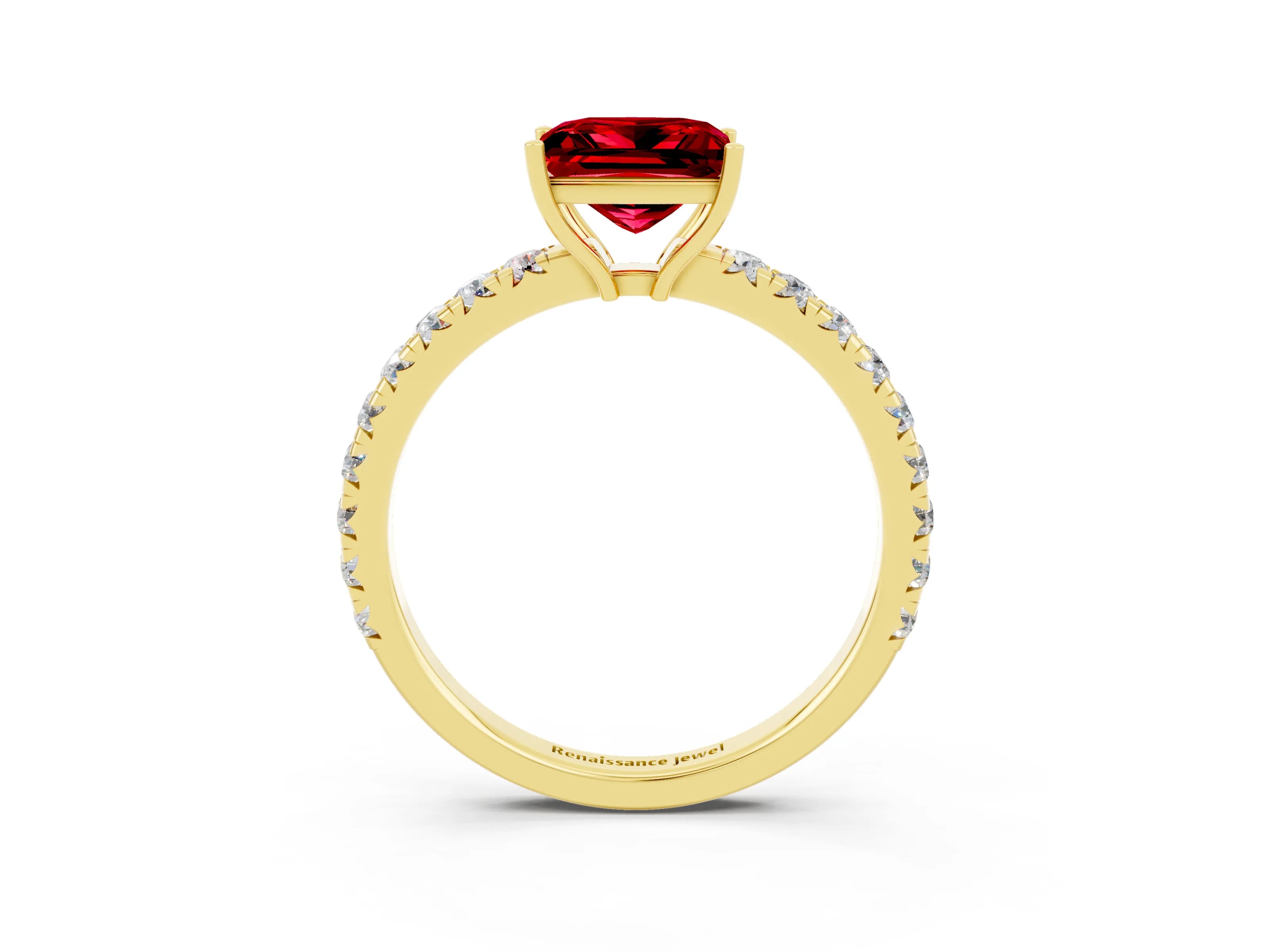 Yellow gold Princess Cut Ruby Pavé Solitaire Engagement Ring with Four-Prong Setting_15