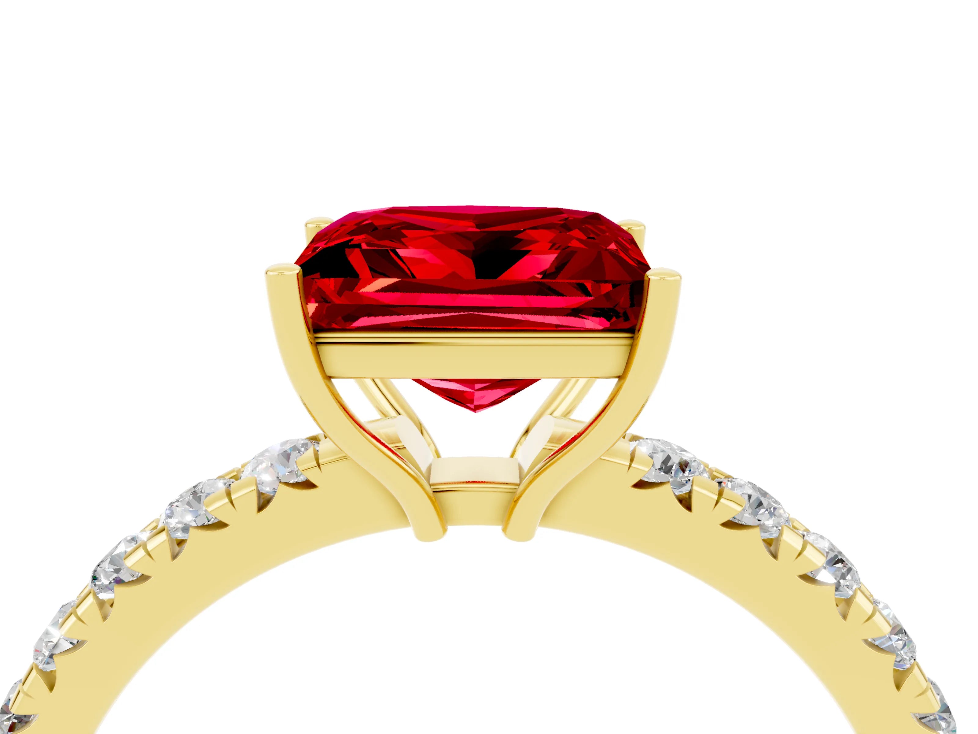 Yellow gold Princess Cut Ruby Pavé Solitaire Engagement Ring with Four-Prong Setting_16