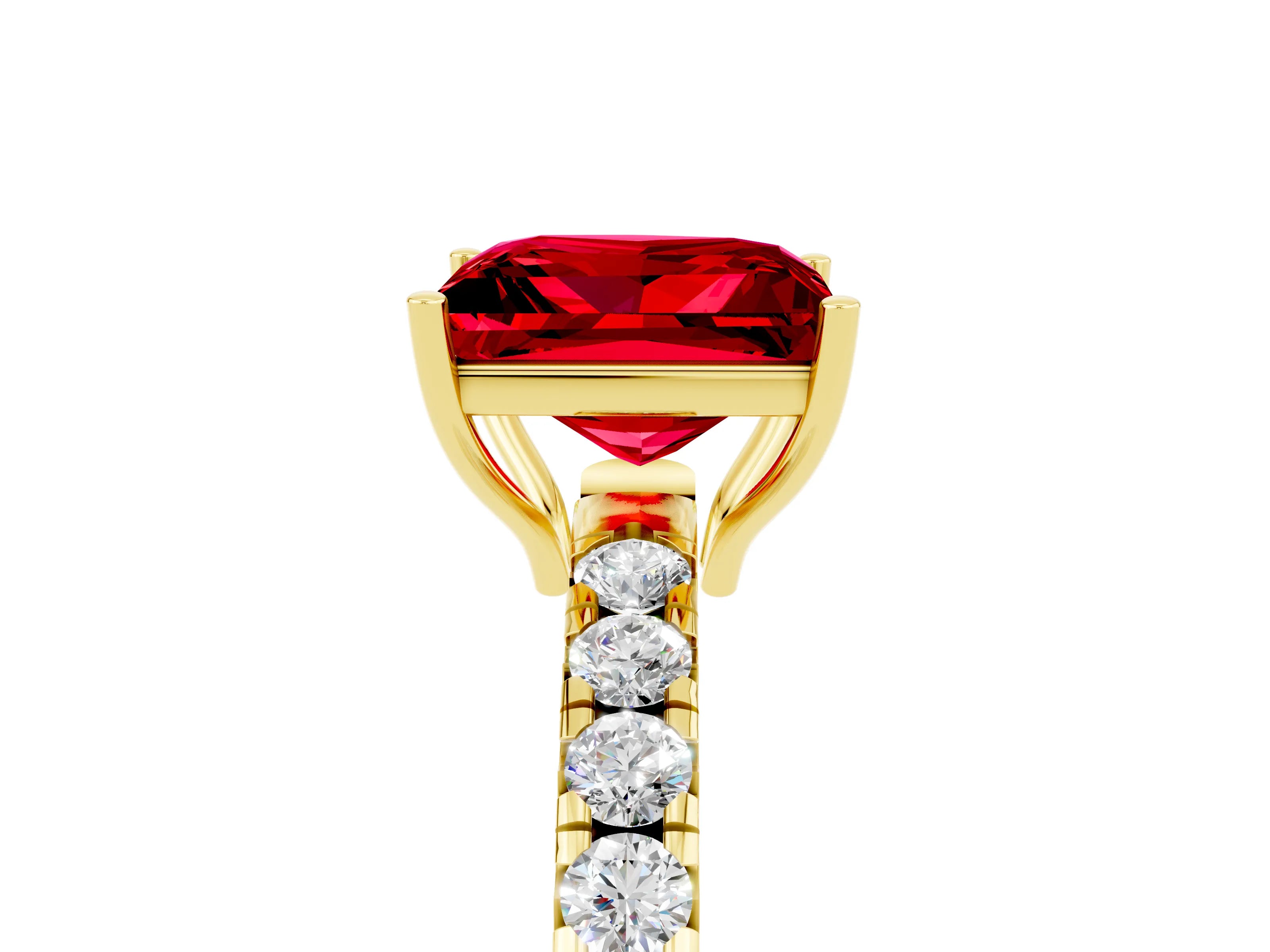 Yellow gold Princess Cut Ruby Pavé Solitaire Engagement Ring with Four-Prong Setting_17