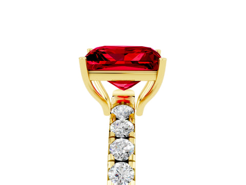 Yellow gold Princess Cut Ruby Pavé Solitaire Engagement Ring with Four-Prong Setting_17