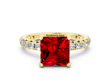 Yellow gold Princess Cut Ruby Pavé Solitaire Ring with Round Band and Prong Setting_24