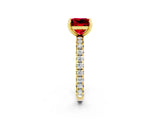 Yellow gold Princess Cut Ruby Pavé Solitaire Ring with Round Band and Prong Setting_26