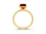 Yellow gold Princess Cut Ruby Pavé Solitaire Ring with Round Band and Prong Setting_27