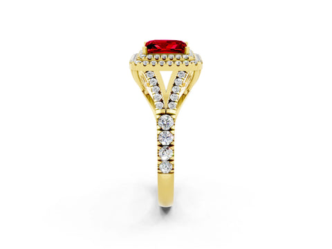 Yellow gold Princess Cut Ruby Pavé Split Shank Double Halo Engagement Ring_2