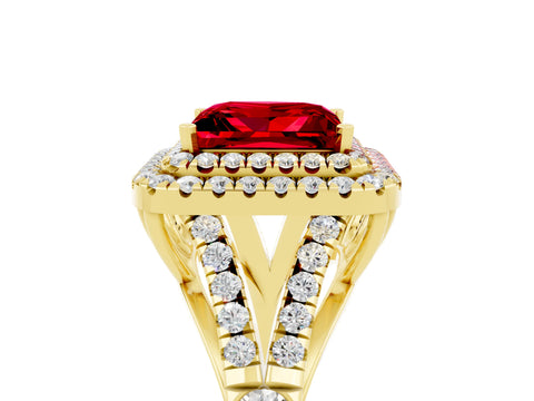 Yellow gold Princess Cut Ruby Pavé Split Shank Double Halo Engagement Ring_5