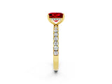 Yellow gold Princess Cut Ruby Pave Band Solitaire Ring with Four-Prong Setting_14