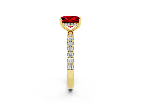 Yellow gold Princess Cut Ruby Pave Band Solitaire Ring with Four-Prong Setting_14