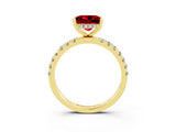 Yellow gold Princess Cut Ruby Pave Band Solitaire Ring with Four-Prong Setting_15