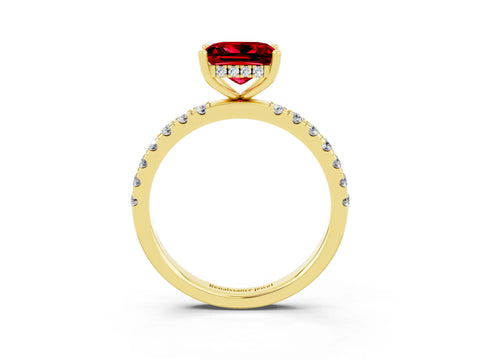 Yellow gold Princess Cut Ruby Pave Band Solitaire Ring with Four-Prong Setting_15