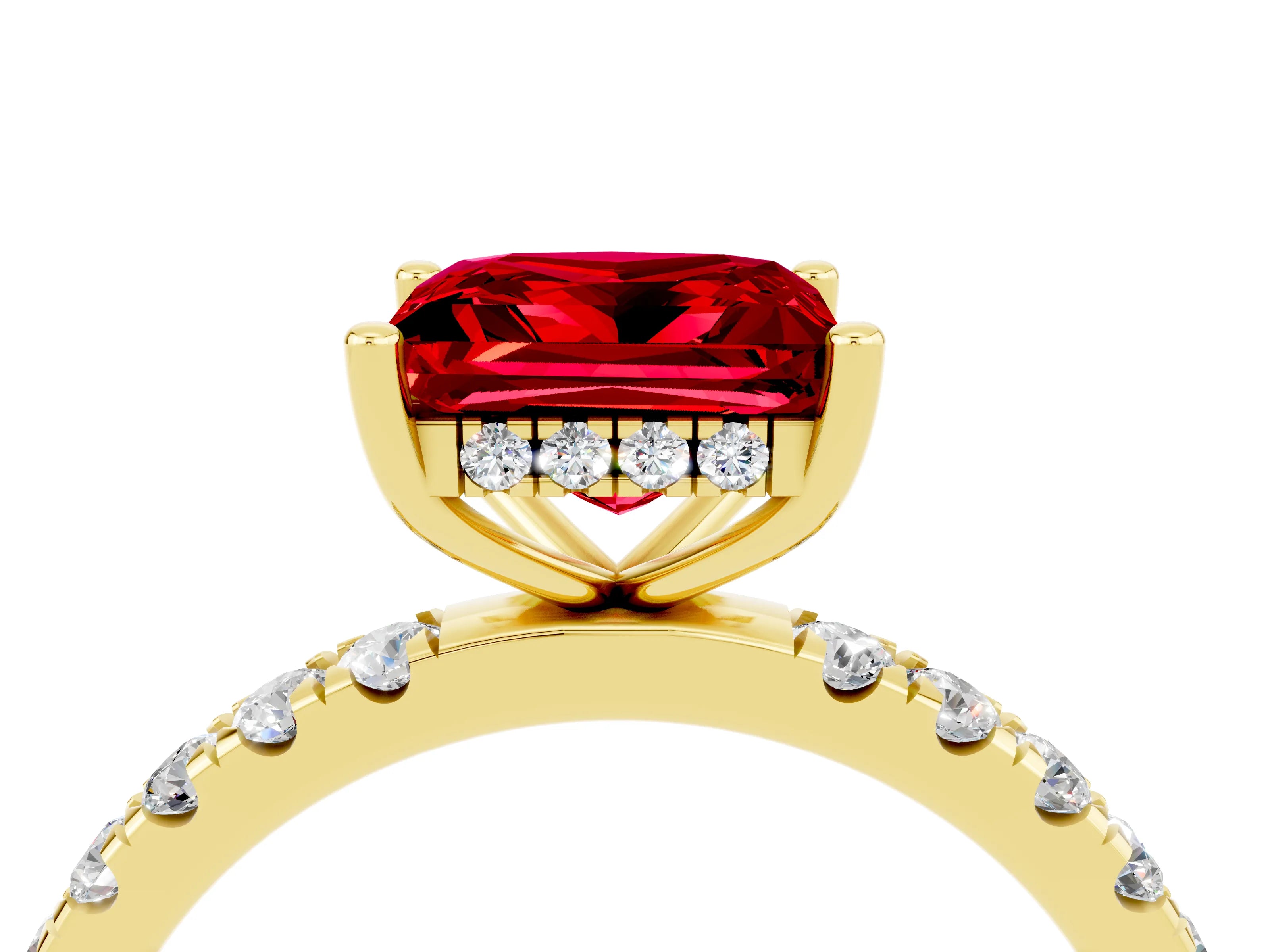 Yellow gold Princess Cut Ruby Pave Band Solitaire Ring with Four-Prong Setting_16