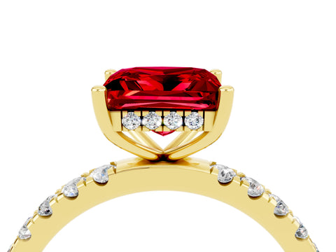 Yellow gold Princess Cut Ruby Pave Band Solitaire Ring with Four-Prong Setting_16