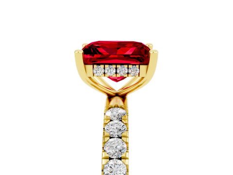 Yellow gold Princess Cut Ruby Pave Band Solitaire Ring with Four-Prong Setting_17