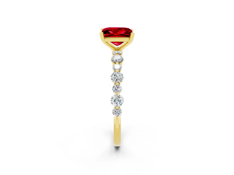 Yellow gold Princess Cut Ruby Prong Set Engagement Ring with Pavé Band_2