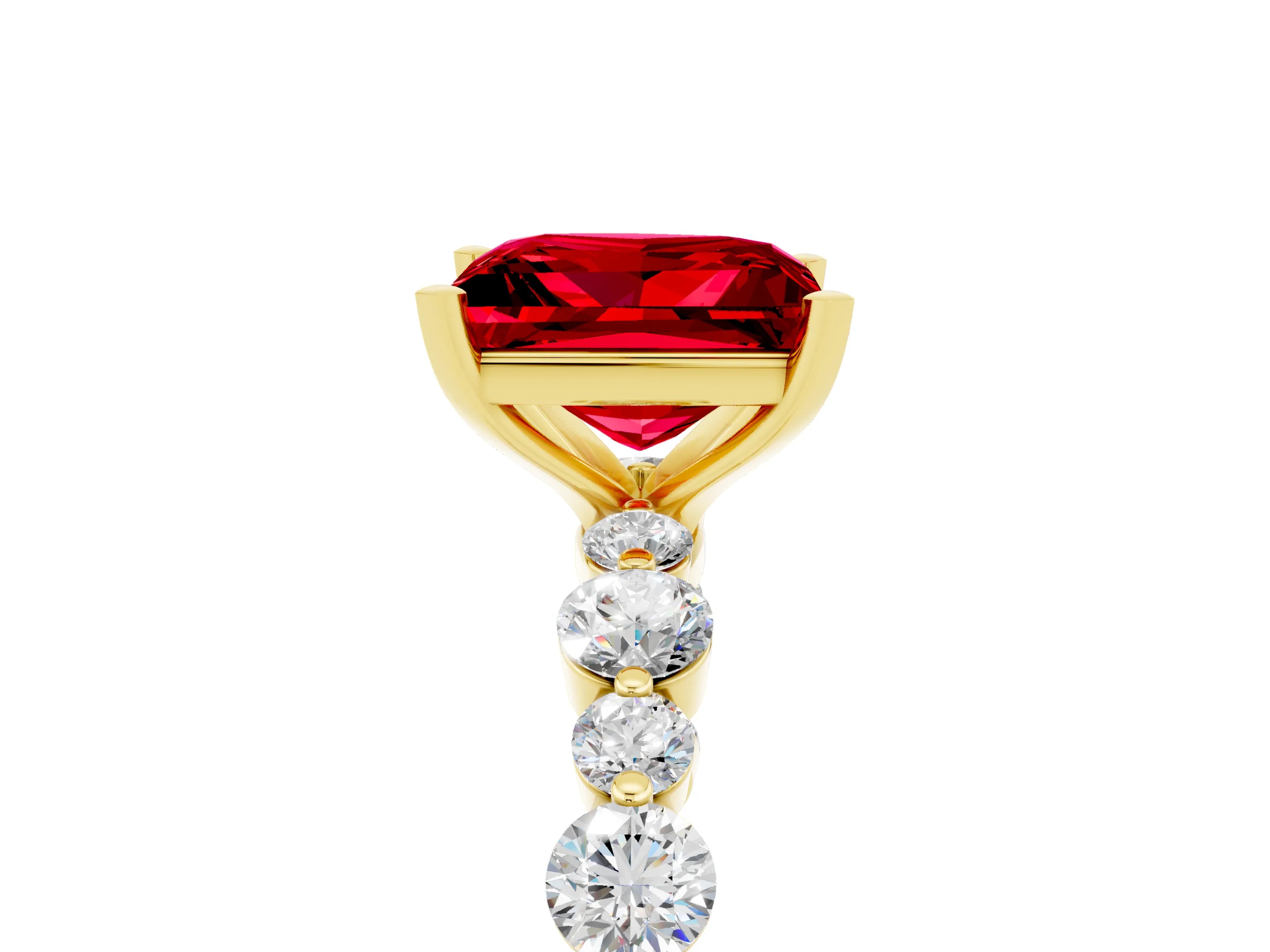 Yellow gold Princess Cut Ruby Prong Set Engagement Ring with Pavé Band_5