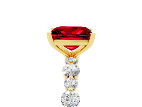 Yellow gold Princess Cut Ruby Prong Set Engagement Ring with Pavé Band_5