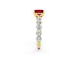 Yellow gold Princess Cut Ruby Prong Setting with Side Stones on a Pave Band_2